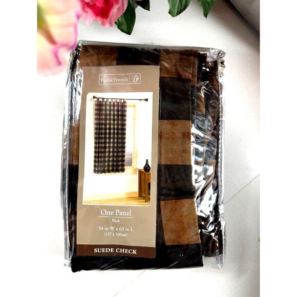 HOME TRENDS One Panel Curtain 54"W x 63"L Suede Brown Plaid Color Polyester NEW - Picture 1 of 5